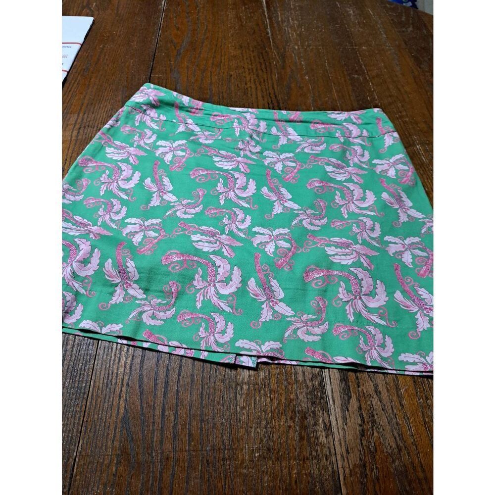 Medium Kaeli Smith Green Pink Floral Paisley Mini Skirt Rear Zip Rear Slit